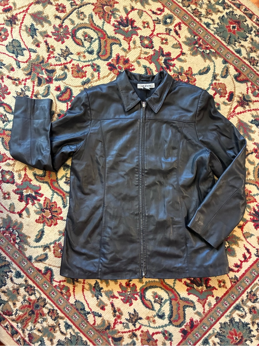 Alfani Black Leather Zip-Front Bomber Jacket